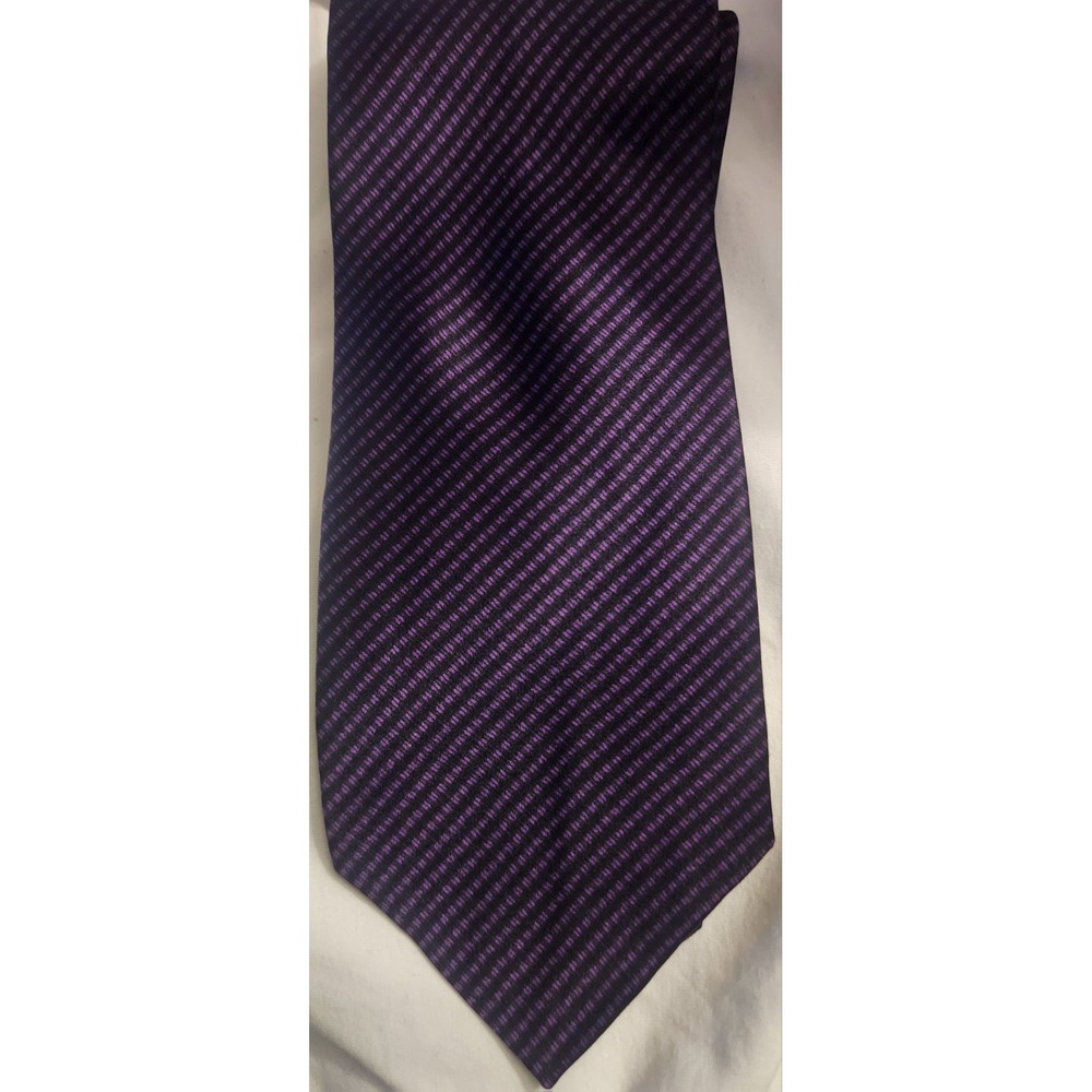 Claiborne Men's Silk Tie - Purple & Black Geometric Textured - Made in Italy